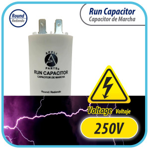 Appli Parts Run Capacitor for electric motors 20 Mfd uF (microfarads) 250VAC Plastic Case with terminals CBB60 Round Universal fit water pumps and others 3-1/8 in High 1-5/8 in Wide CON-20-250-P