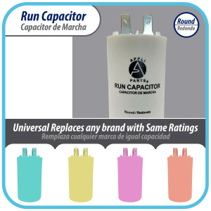 Appli Parts Run Capacitor for electric motors 20 Mfd uF (microfarads) 250VAC Plastic Case with terminals CBB60 Round Universal fit water pumps and others 3-1/8 in High 1-5/8 in Wide CON-20-250-P