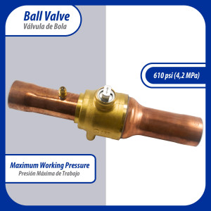 Appli Parts APBV-158 1-5/8 in Shut Off Ball Valve ODF Universal Replacement 610 psi (4.2 Mpa) max pressure -22 F to 248 F work temperature with 1/4 in SAE service port, with 11-1/3 in overall length