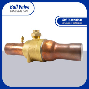Appli Parts APBV-258 2-5/8 in Shut Off Ball Valve ODF Universal Replacement 610 psi (4.2 Mpa) max pressure -22 F to 248 F work temperature with 1/4 in SAE service port, with 14-5/6 in overall length