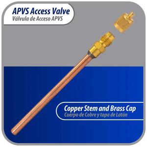 Appli Parts Valvula de acceso de 1/4 SAE x 3/16 pulg OD x con vastago de cobre de 5cm de largo con nucleo y tapa de laton con removedor de nucleo y empacadura APVS-143162