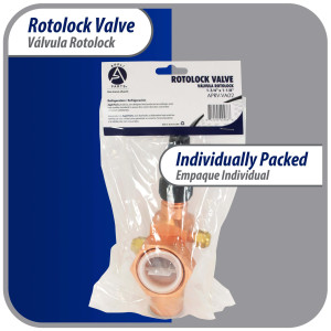 Appli Parts APRV-VA02 Valvula Rotolock V02 1-3/4 pulg x 1-1/8 pulg Soldable con puertos de acceso de 1/4 pulg Universal para sistemas de refrigeracion y aire acondicionado