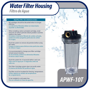 Appli Parts APWF-10T Filtro de Agua de 10 pulg color Transparente con Conector Hembra de 3/4 pulg de Bronce (No incluye el elemento filtrante)