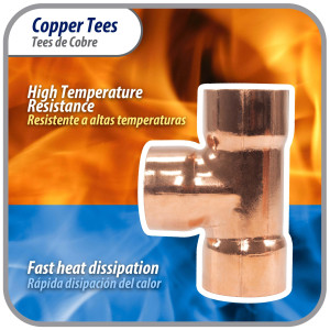 Appli Parts AP-T078 7/8 in Wrot Copper Tee CxCxC connections for refrigeration, air conditioning and plumbing applications ACR and Type L copper pipe