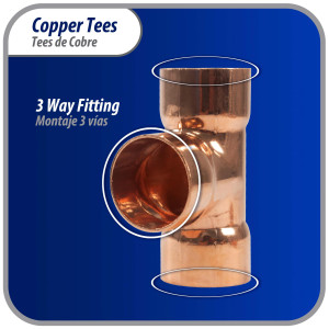 Appli Parts AP-T078 7/8 in Wrot Copper Tee CxCxC connections for refrigeration, air conditioning and plumbing applications ACR and Type L copper pipe