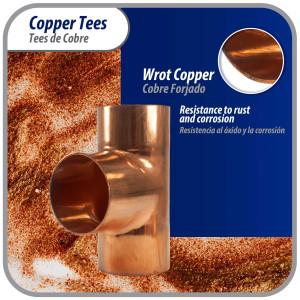 Appli Parts AP-T218 2-1/8 in Wrot Copper Tee CxCxC connections for refrigeration, air conditioning and plumbing applications ACR and Type L copper pipe
