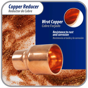 Appli Parts AP-R034012 Reductor de Cobre de 3/4x1/2 pulg Conexiones CxC soldadas para aplicaciones de refrigeracion, aire acondicionado y plomeria Tuberia de cobre ACR y Tipo L
