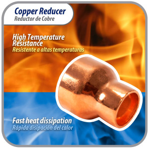 Appli Parts AP-R138078 Reductor de Cobre de 1-3/8x7/8 pulg Conexiones CxC soldadas para aplicaciones de refrigeracion, aire acondicionado y plomeria Tuberia de cobre ACR y Tipo L