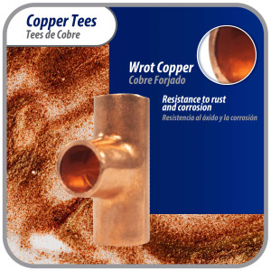 Appli Parts AP-T014 1/4 in Wrot Copper Tee CxCxC connections for refrigeration, air conditioning and plumbing applications ACR and Type L copper pipe