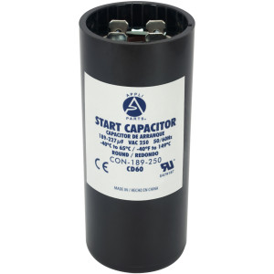Appli Parts motor start capacitor 189-227 Mfd (microfarads) uF 250 VAC universal fit for electric motor applications 1-7/16 in Wide 3-3/8 in Height CON-189-250


