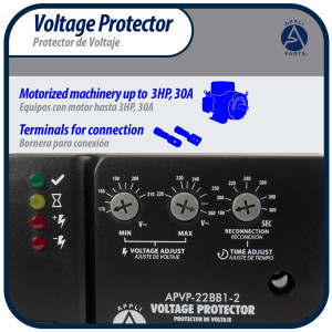Appli Parts APVP-22BB1-2 Protector de Voltaje 220 V, 1 Ph, 50/60 Hz, 30 A, 3 HP, para Aire Acondicionado y Refrigeracion, tiempo de espera o de reconexion programable