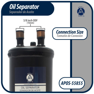 Appli Parts APOS-55855 Separador de Aceite 5/8 pulg ODF Soldable, CFC,HCFC,HFC,R22,R407C,R502,R134a,R404A,R507, Temperatura de trabajo desde -10 C a 130 C