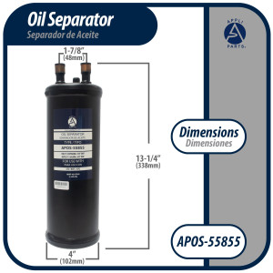 Appli Parts APOS-55855 Separador de Aceite 5/8 pulg ODF Soldable, CFC,HCFC,HFC,R22,R407C,R502,R134a,R404A,R507, Temperatura de trabajo desde -10 C a 130 C