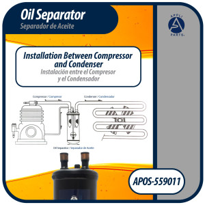 Appli Parts APOS-559011 Separador de Aceite 1 3/8 pulg ODF Soldable, CFC,HCFC,HFC,R22,R407C,R502,R134a,R404A,R507, Temperatura de trabajo desde -10 C a 130 C