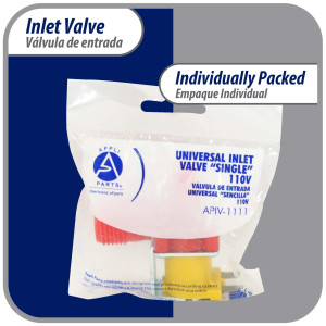 Appli Parts APVI-1111 Single Water Inlet 120 V Solenoid Valve for Refrigerators and Ice Makers, 50/60 Hz, 0.95 A, Inlet 3/4 in NPT Outlet 1/4 in